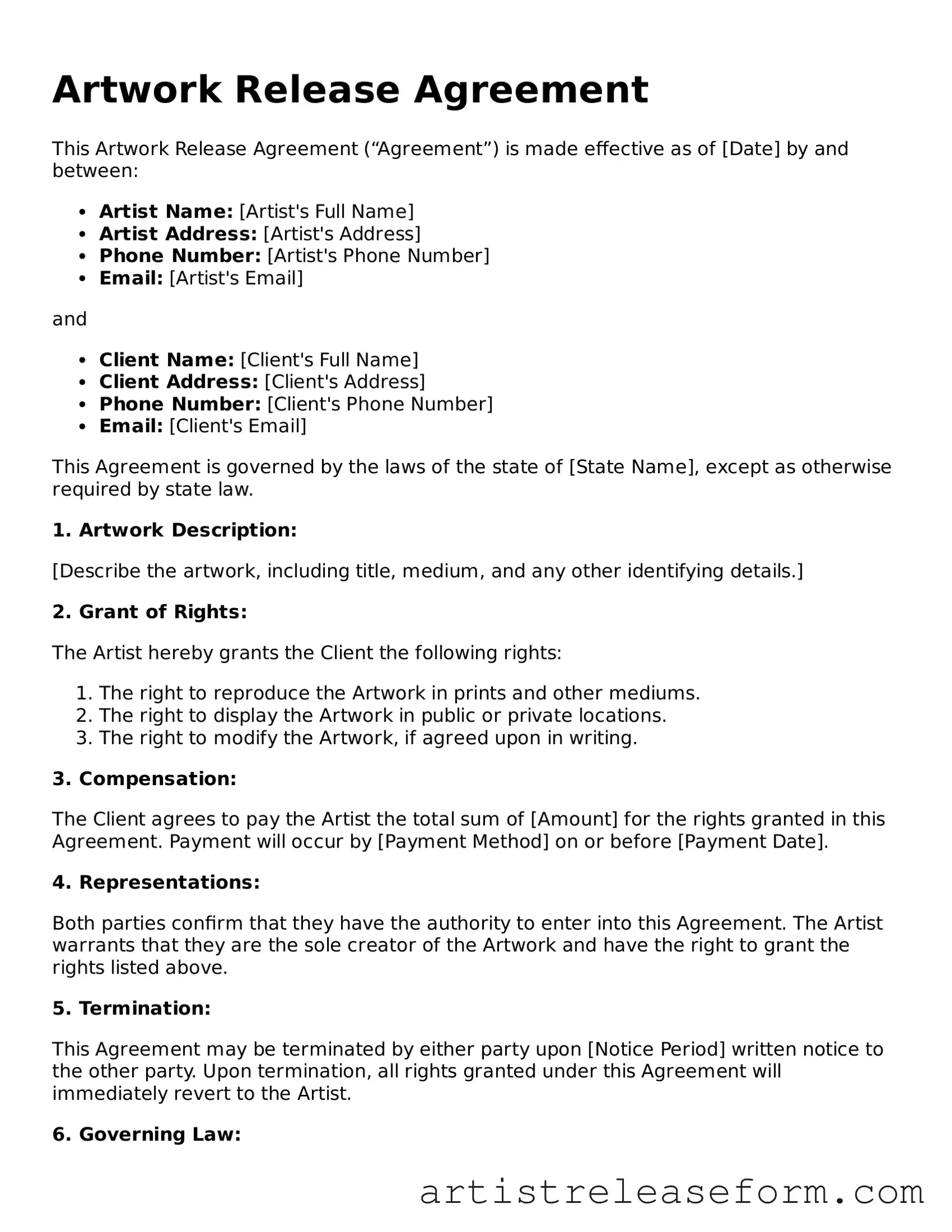 Printable Artwork Release Form